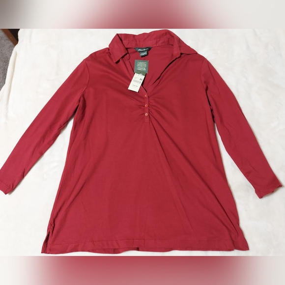 NWT Eddie Bauer Red Polo Shirt with Buttons Size Medium - Picture 3 of 9